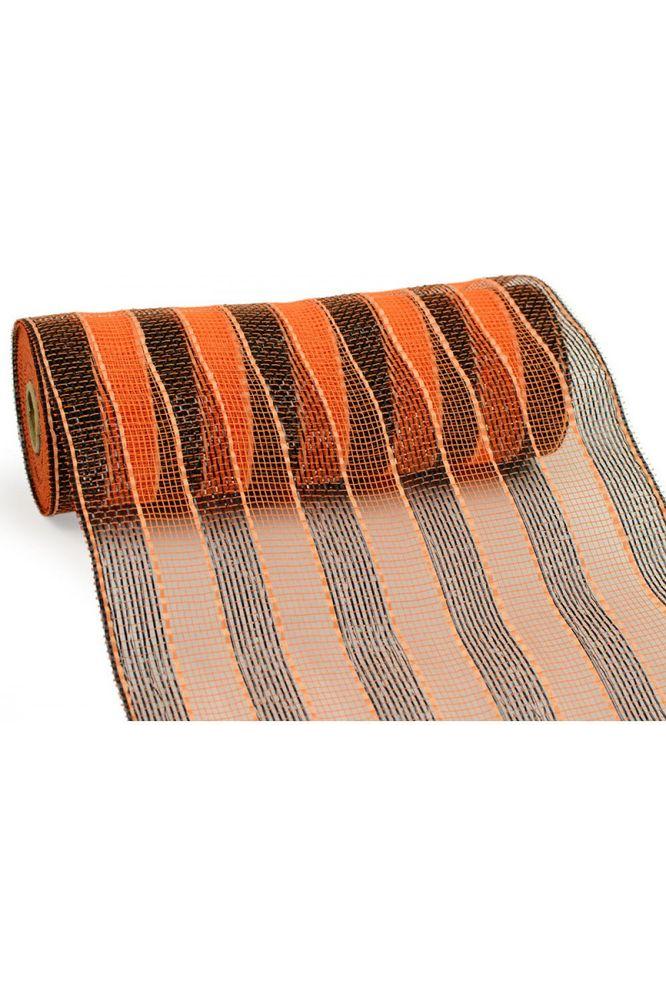 10&#x22; Poly Deco Mesh Ribbon: Orange and Black Stripes
