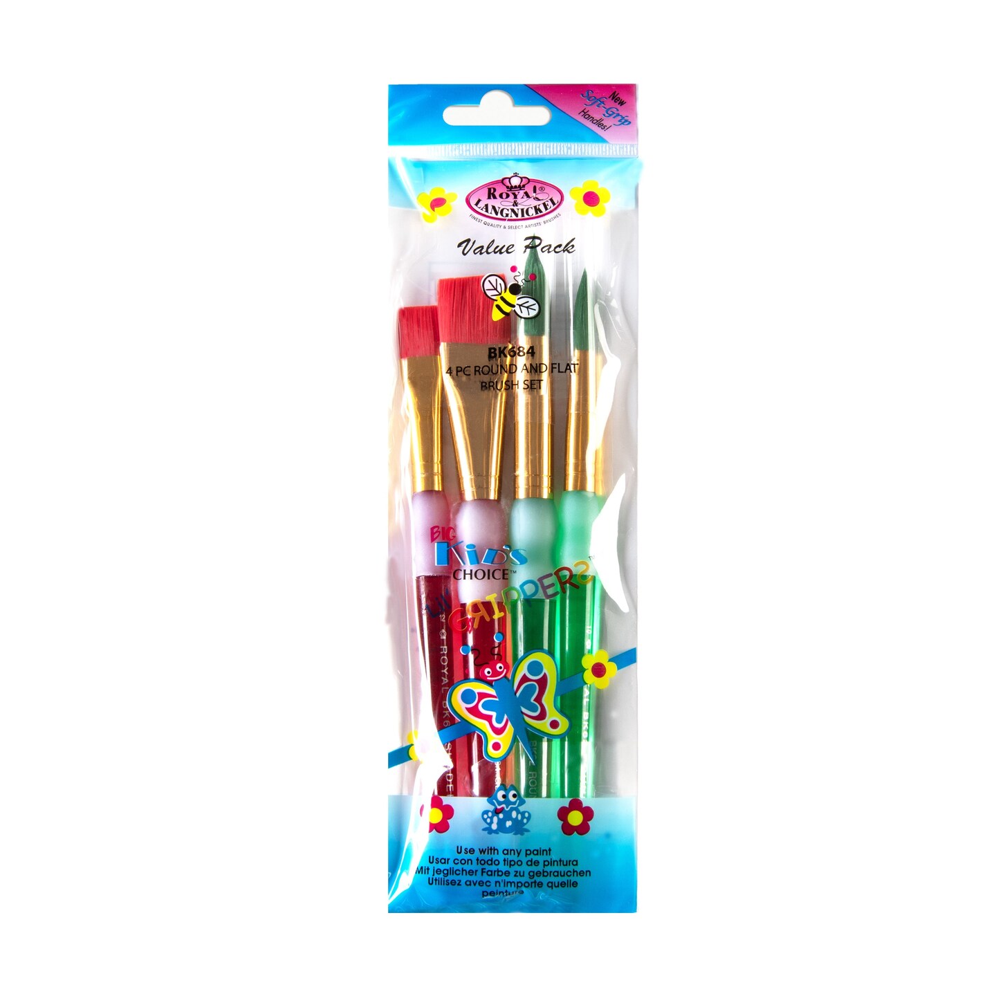 BK684 | Big Kid's Choice™ 4pc Lil' Grippers™ Round/Flat Brush Set