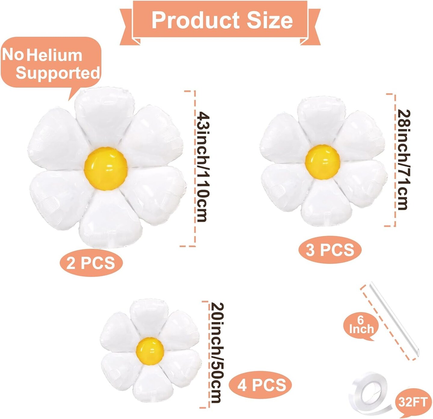 9 Pieces Large Daisy Flower Balloons Set - 3 Sizes White Flower Shaped Aluminum Foil Balloon for Daisy Birthday Decorations, Baby Shower, Wedding, Groovy Boho Daisy Party Supplies