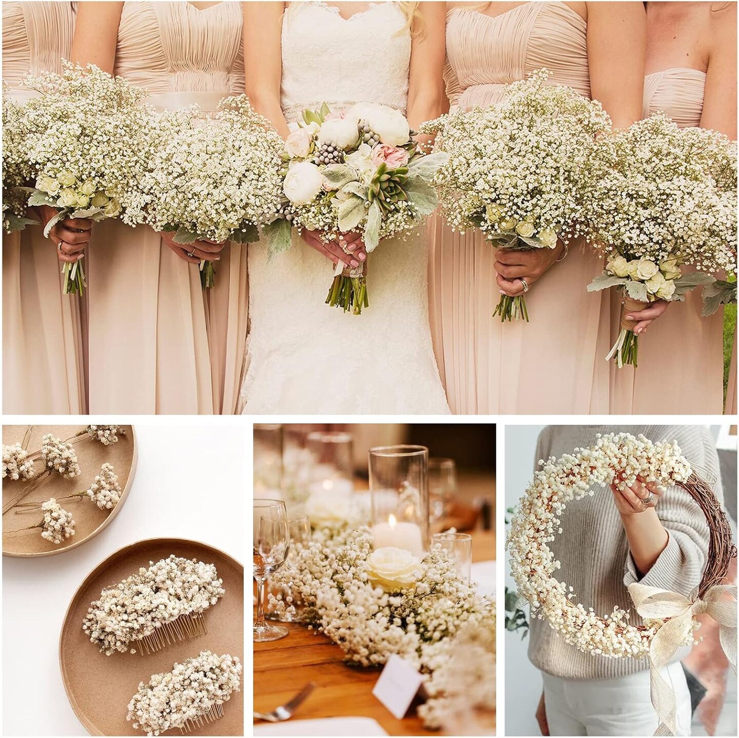 6500+ Dried-Babys-Breath-Flowers-Bouquet, Double Quantityed Ivory White Flowers, Natural Gypsophila Branches, Valentine&#x27;s Day, Dry Flowers Bulk for Vase, DIY Wreath Home Party Wedding(5.7Oz)