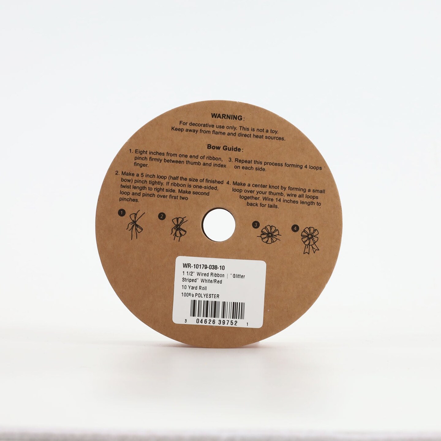 LaRibbons 1 1/2&#x22; Wired Ribbon | &#x22;Glitter Striped&#x22; White/Red | 10 Yard Roll