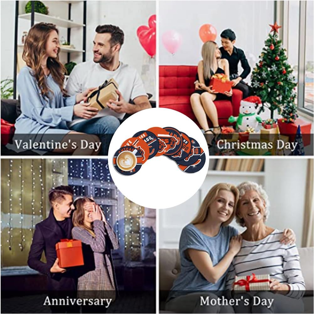 8 Pcs Diamond Painting Coasters Kit, DIY Football Diamond Art Coasters with Holder for Chicago Adults Diamond Art Crafts Supplies