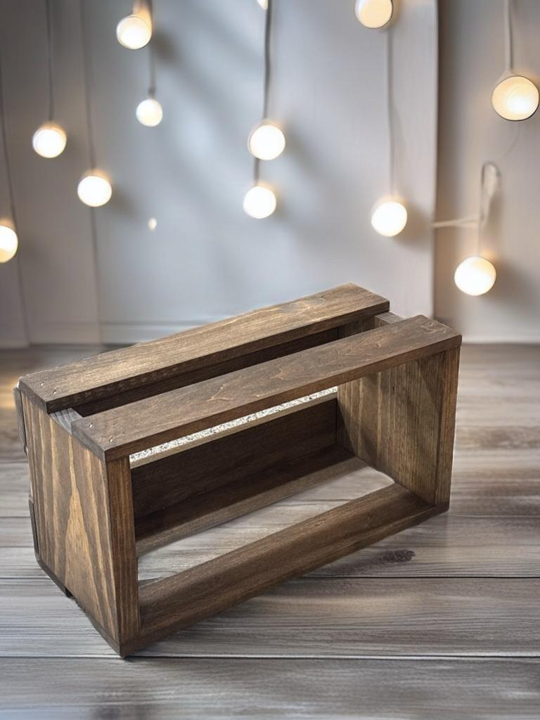 Medium Brown Stained Wooden CD Storage Crate – Rustic Handmade