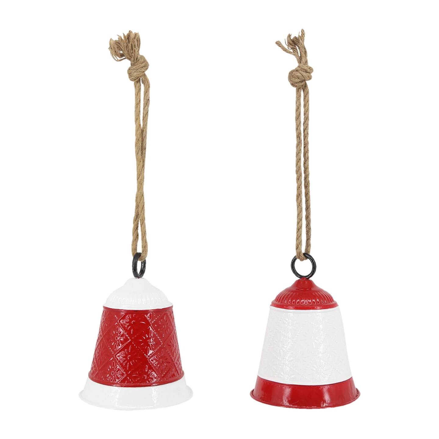 Melrose Christmas Bell Ornaments - 9.75&#x22; - Red and White - 2ct