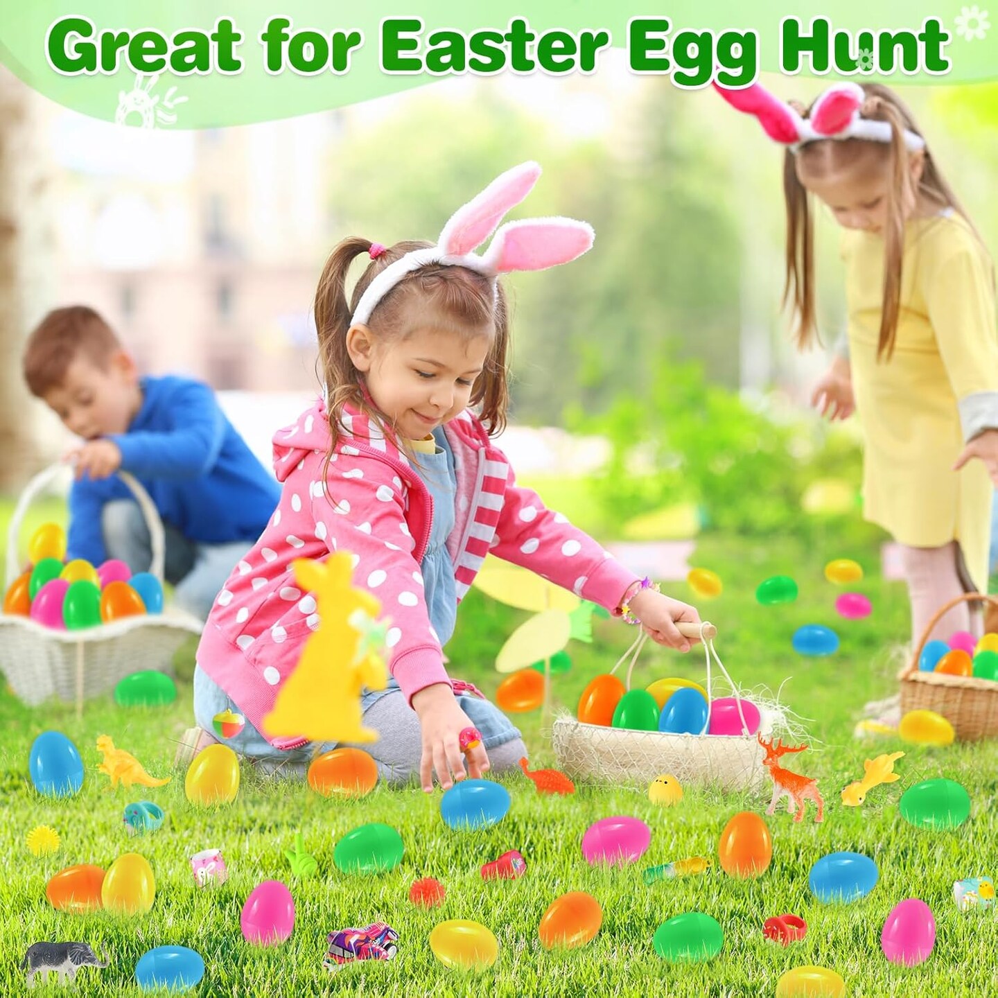 100Pcs Prefilled Easter Eggs with Toys, Filled Easter Eggs with Toys Inside, Easter Eggs Filled Basket Stuffed