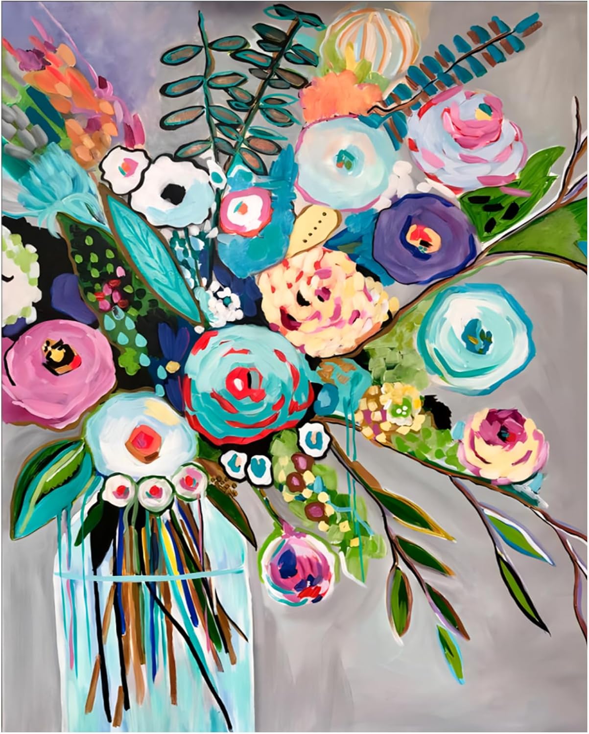 Flower Paint by Numbers for Adults Beginners, Abstract Paint by Number Flowers,DIY Acrylic Flower Paint by Numbers Kits on Canvas for Gift Home Decor 16&#x27;&#x27;W x 20&#x27;&#x27;L