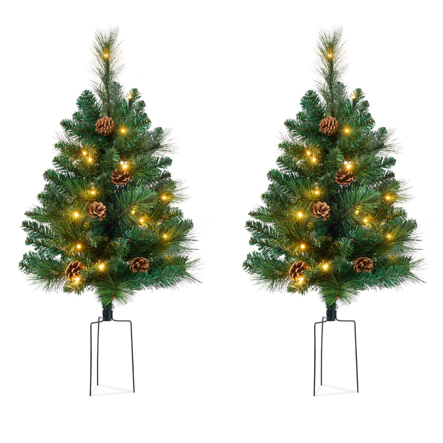 Best Choice Products Set of 2 24.5in Outdoor Pathway Christmas Trees Decor w/ LED Lights