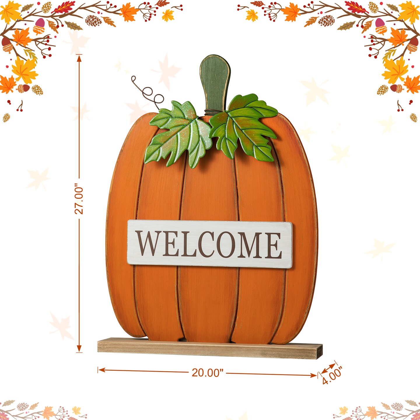 27&#x22;H Fall Wood/Metal &#x22;WELCOME&#x22; Pumpkin Porch Decor(KD)