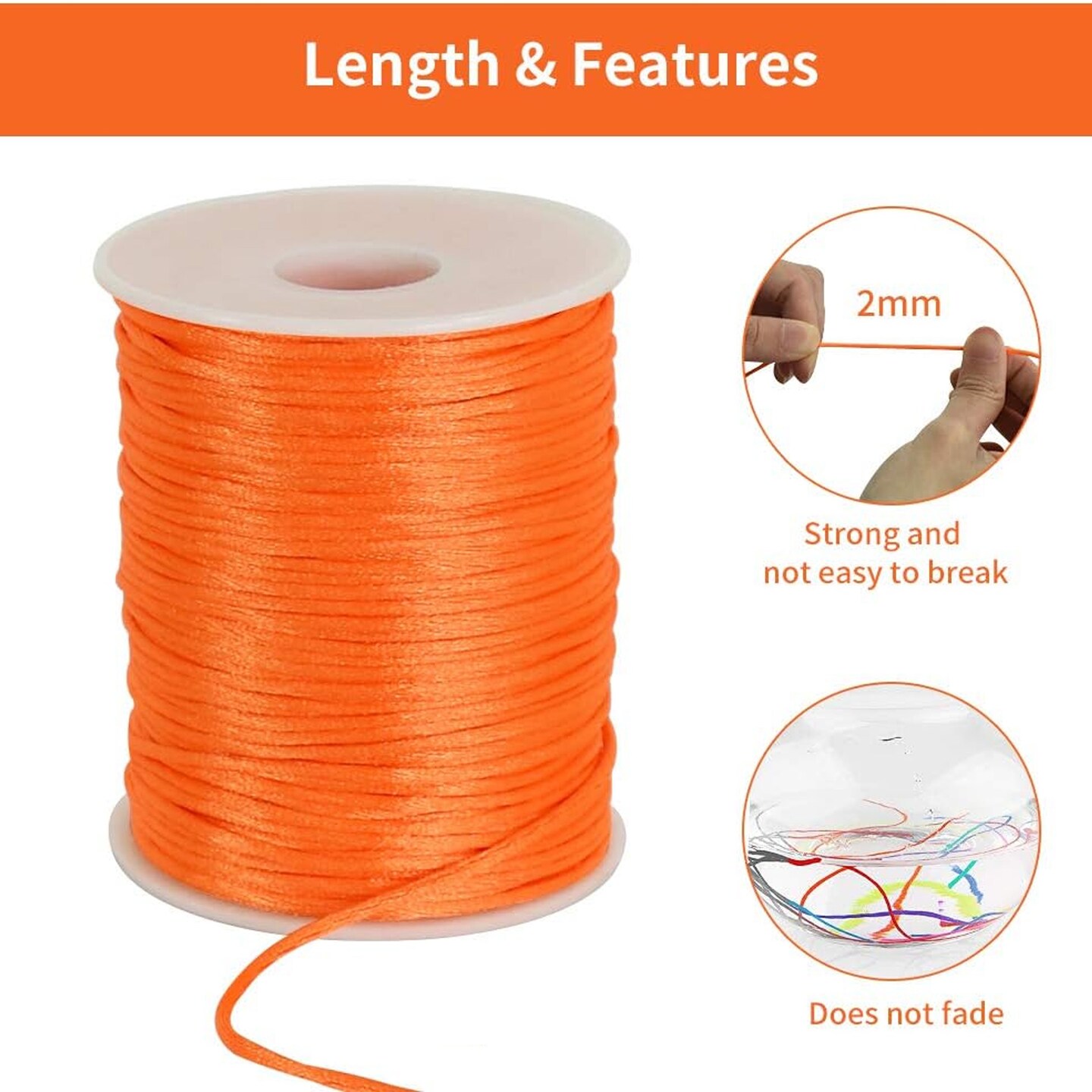 2mm wide x 100 yards Orange Rattail Cord Trims Pack of 5 Spools