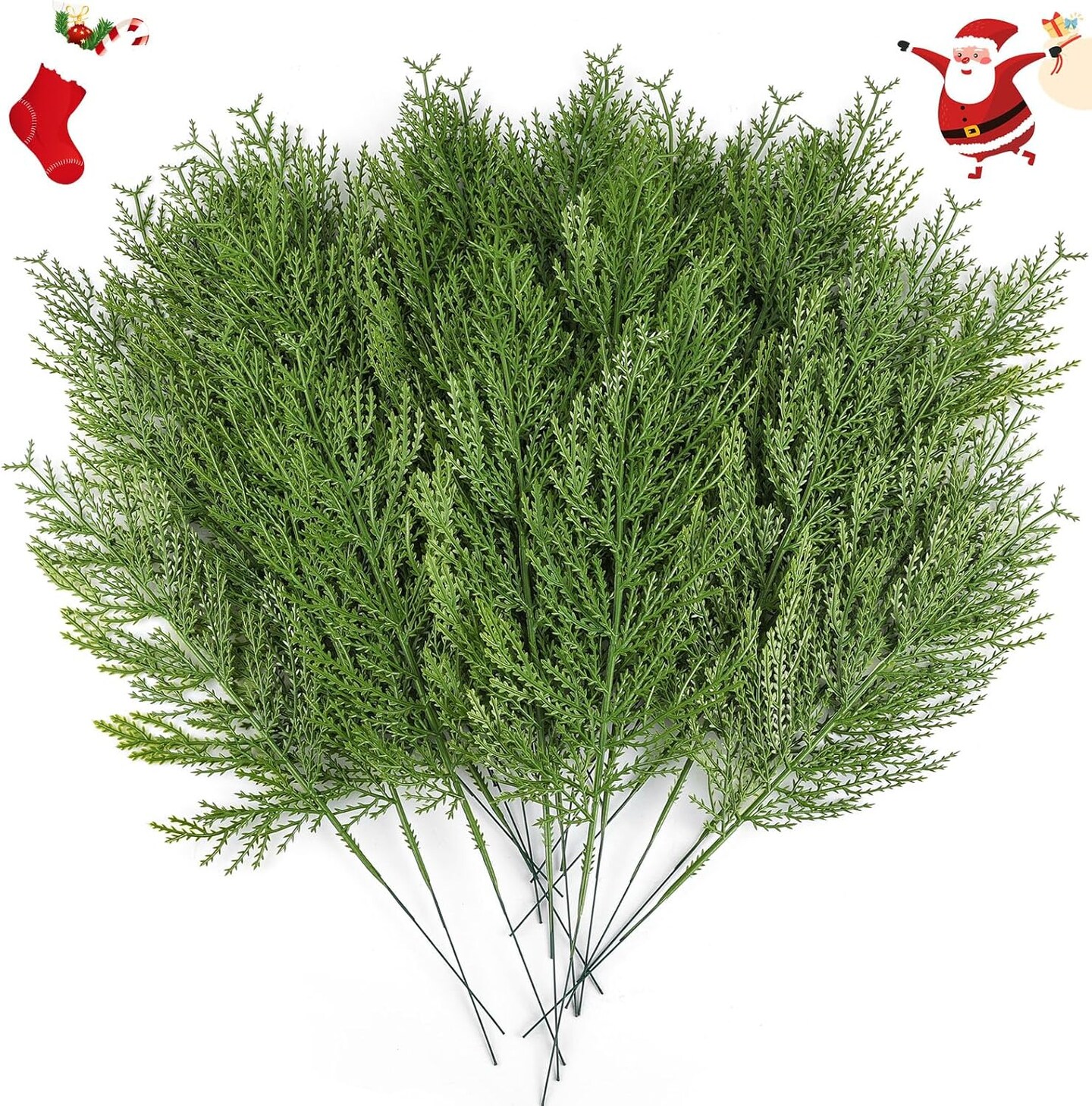 40 Pcs Artificial Pine Sprigs Faux Greenery Stems Pine Picks Plastic Christmas Decor - DIY Holiday Accessories (40, Green)