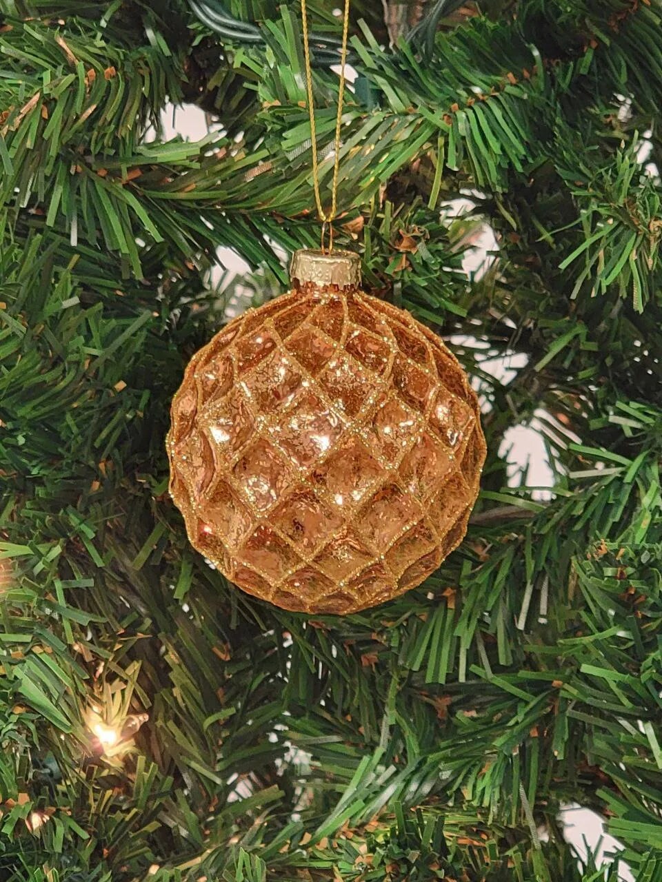 Copper Quilted Ball Glass Christmas Ornament