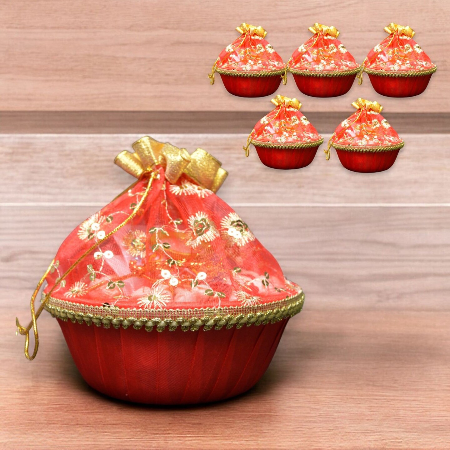 5ct 8 Inches Handmade Decorated Gift Basket with Readymade Net Packing for Indian Wedding Baby Shower Engagement Diwali Housewarming Return Gifts - Baskets for Storage