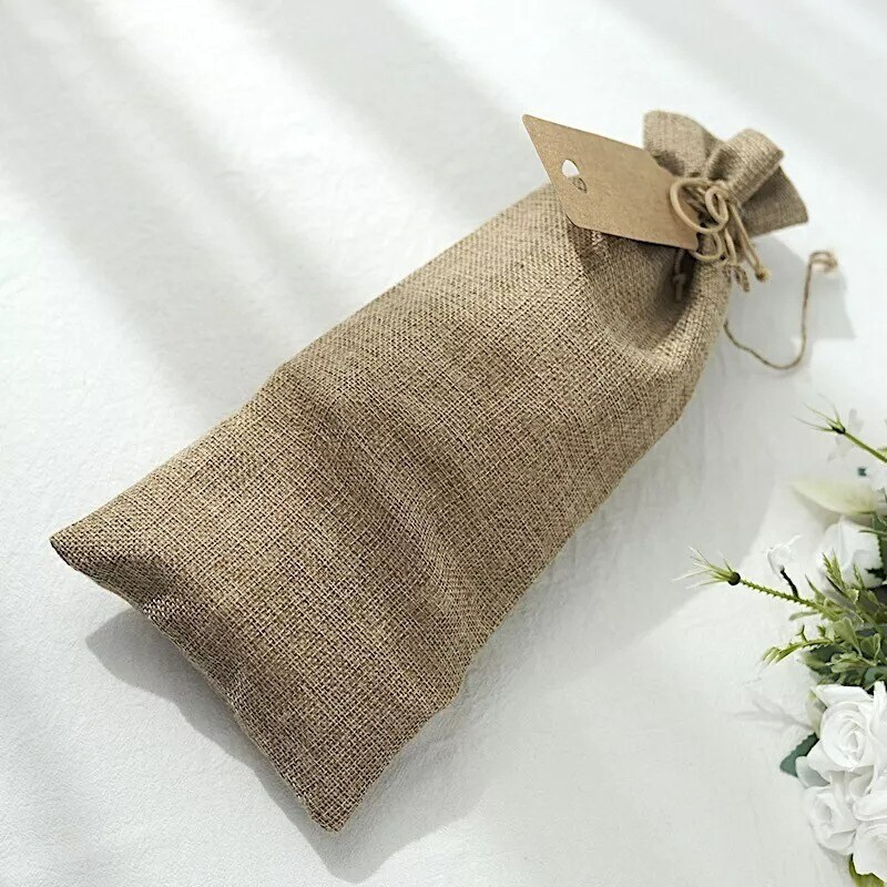 10 pcs 6&#x22;x14&#x22; Natural Faux Burlap Polyester Favor Bags Wedding Party Decorations