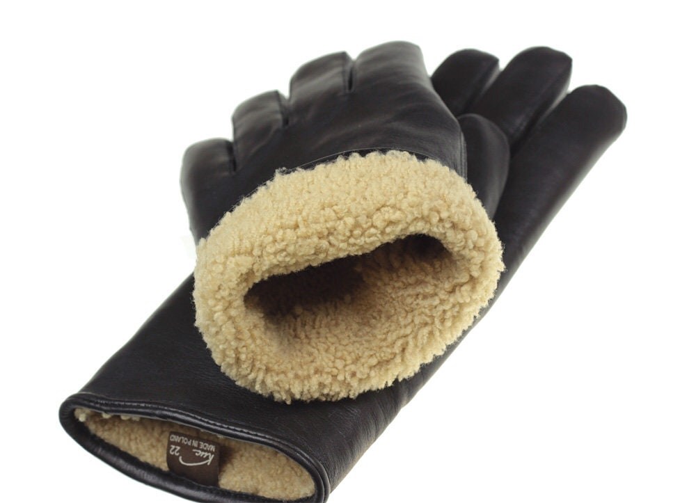 Black napalan sheepskin gloves , shops winter gloves , elegant , warm & practical