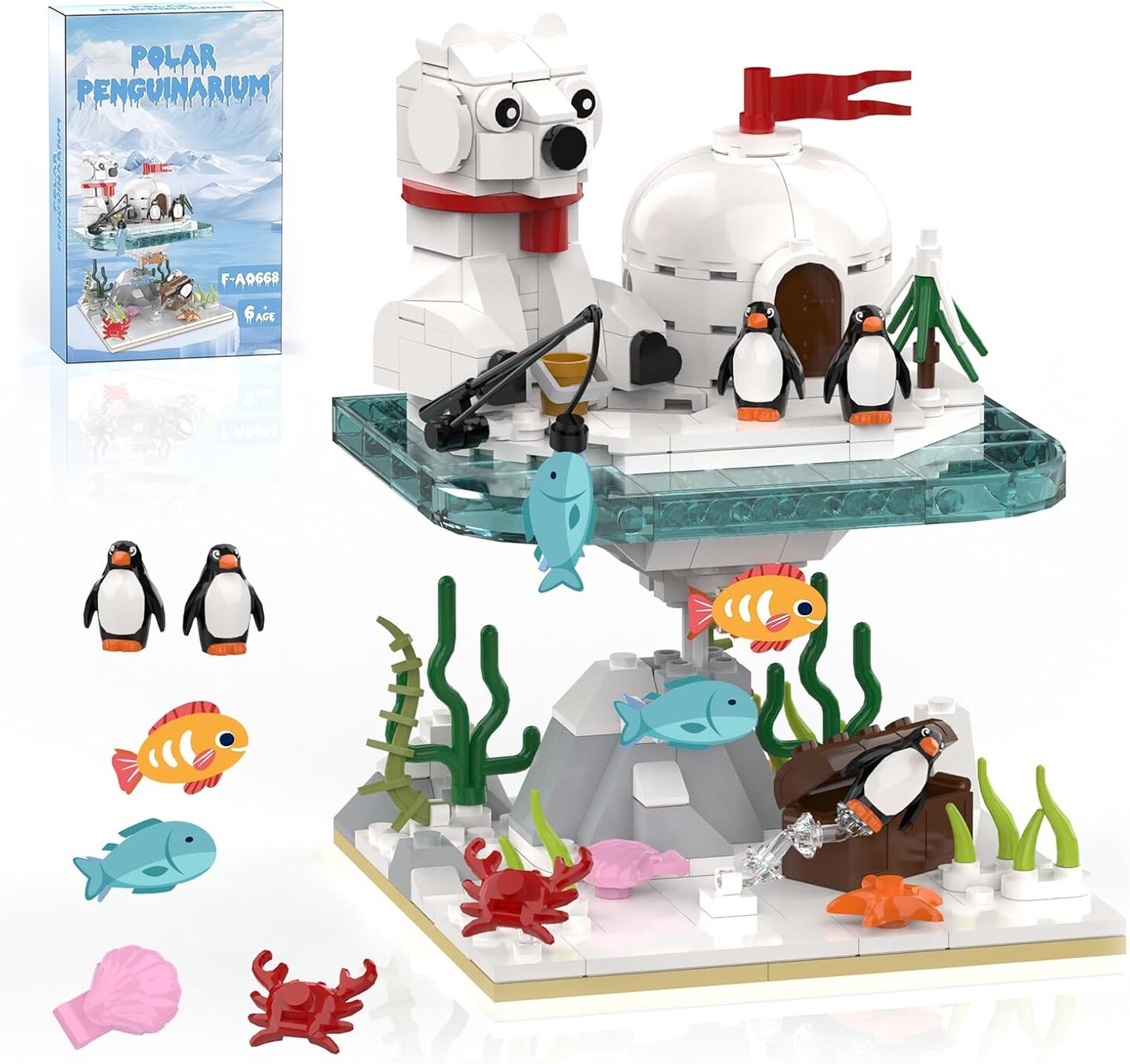 Christmas Polar Bear and Penguin Building Set, Sea Animals Building Kit Compatible with Lego Winter Village, Includes Igloo Fish Crab Sea Animals, Brithday Gift for Boys Girls Aged 8+ (286Pcs)