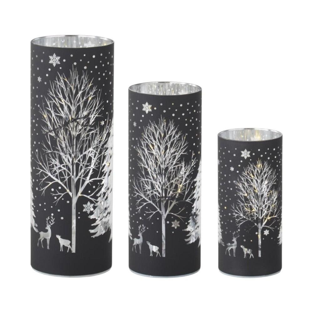 8&#x22; Black Laser-Engraved Winter Scene LED Votive &#x2013; Cozy Glow
