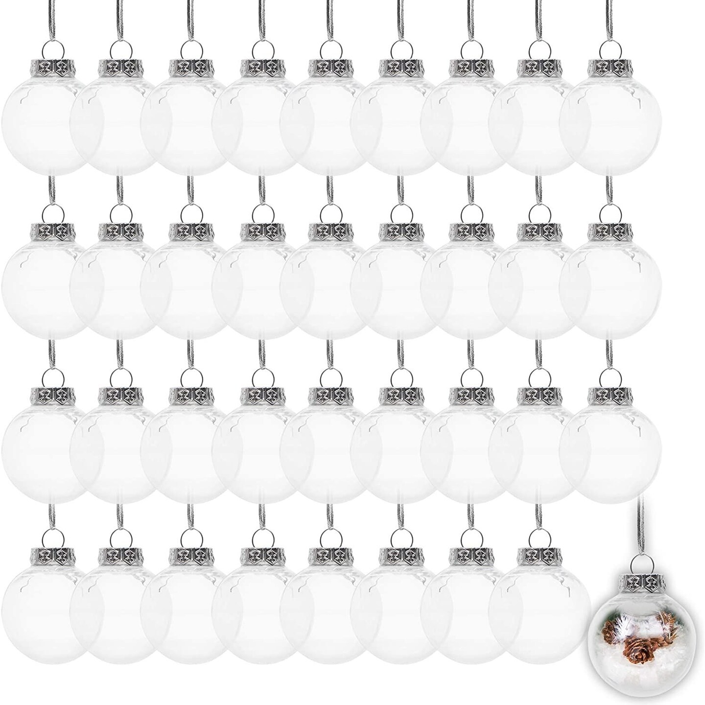 Juvale 36-Piece Clear Shatterproof Fillable Christmas Ornaments &#x2013; 2 Inch Mini Plastic Balls for Indoor &#x26; Outdoor Tree Hanging