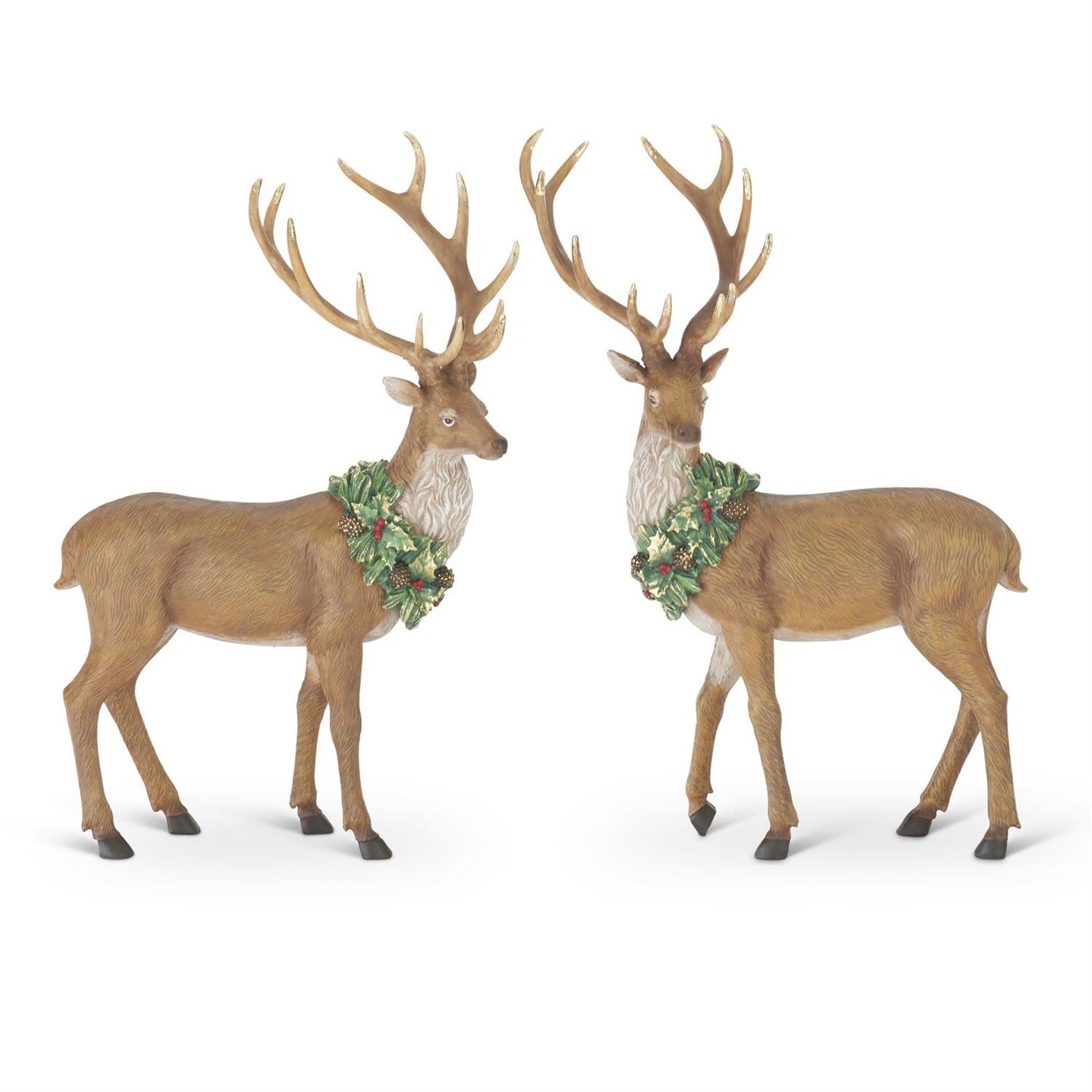 18&#x22; Reindeer Figurines with Wreaths &#x2013; Holiday Deer Decorations-Set of 2