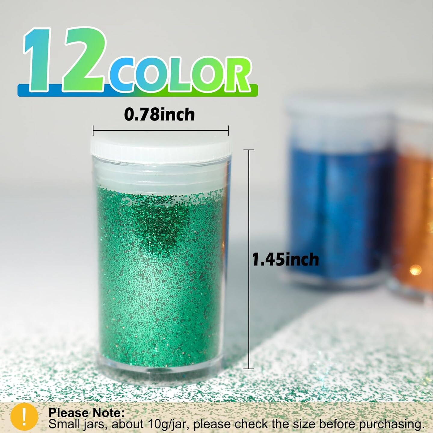 Ultra Fine Glitter Powder – 12 Colors Metallic & Iridescent Glitter Set, 2.11oz/60g (5g per Jar) for Crafts, Resin, Tumblers, Snowglobes, Slime, Scrapbooking, Jewelry, Body & Nail Art