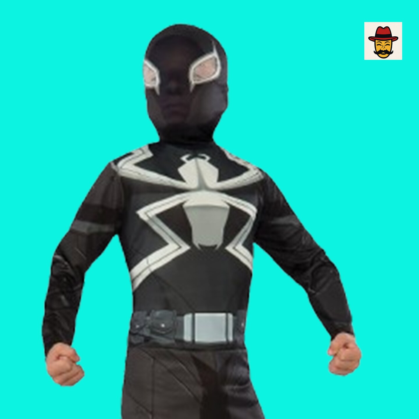 Agent Venom Child Costume Black Jumpsuit Mask Venom Symbol Boot Tops