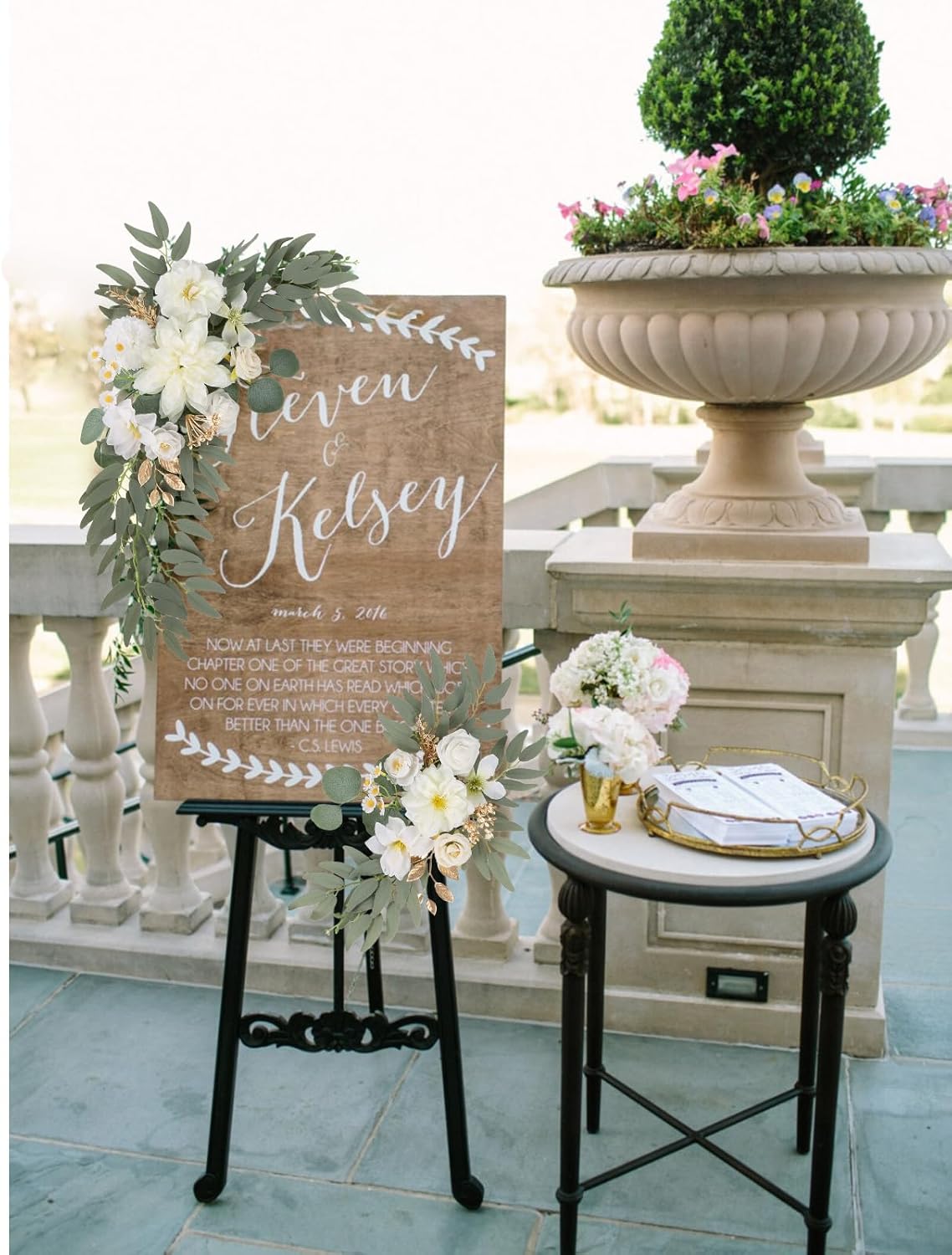 Set of 2 - Artificial Wedding Arch Flowers,Faux Arch Flower White Floral Swags