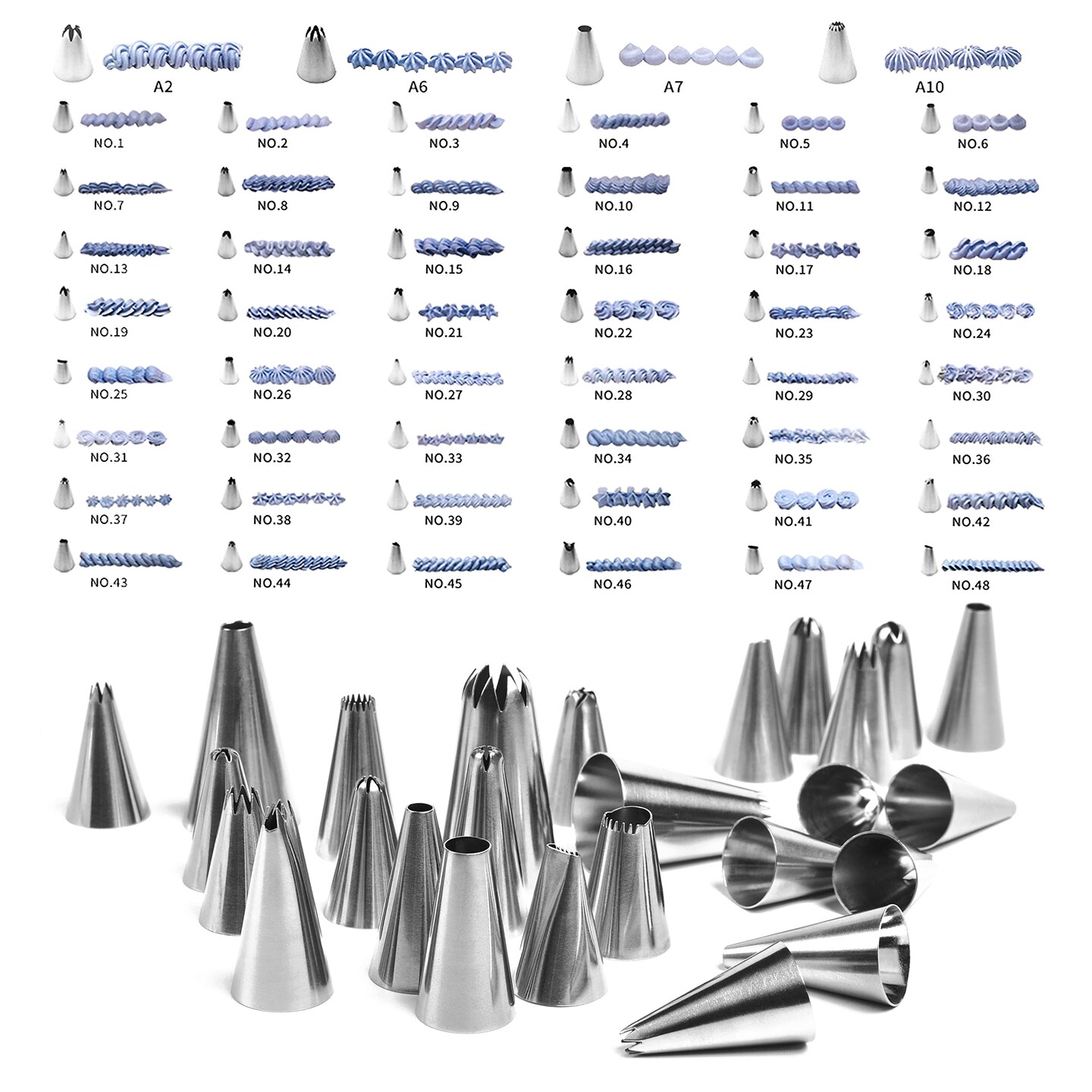Cake Decorating kit for Beginners-52 Numbered Icing Tips with Pattern Chart,2 Flower Nails and 1 Coupler.Piping Tips Set with storage box.