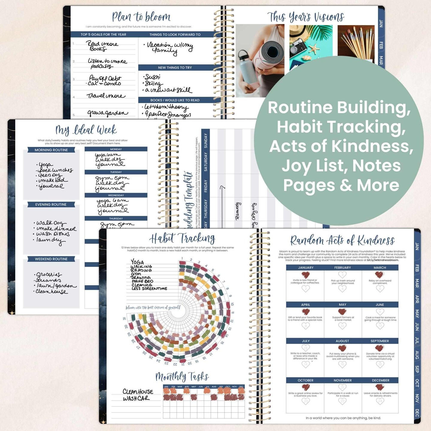 bloom daily planners 2026 Soft Cover Weekly & Monthly Planner, 8.5" x 11", Midnight Sky