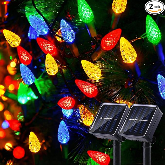 2 Pack Solar Christmas String Lights – 50 LED C6 Strawberry