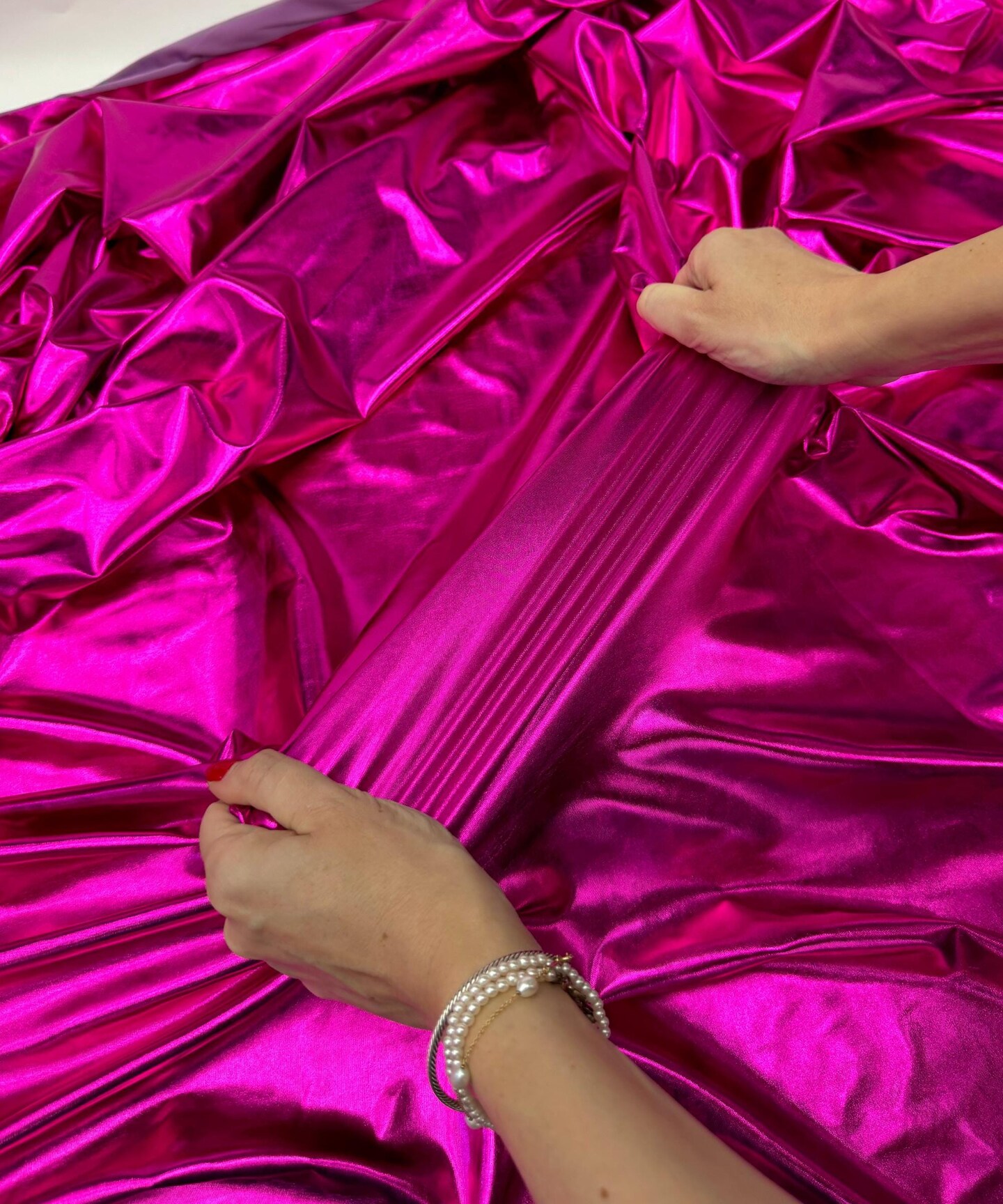 Fuchsia Metallic Gold Foil Lamé Spandex Fabric by the Yard, 60" Wide 4-Way Stretch