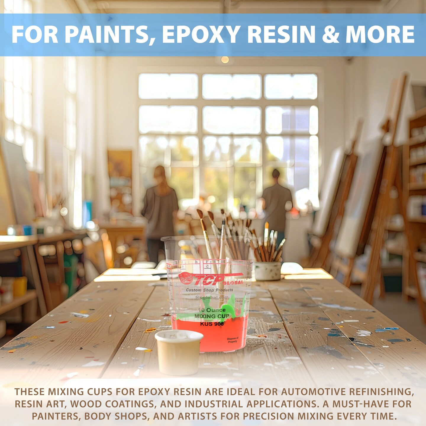 Complete Paint Mixing Kit - 12 Cups with Lids, Mixing Sticks, Paddles, Strainers - Epoxy Resin Measuring Cups, Plastic Paint Cup Containers for Automotive & Art Projects