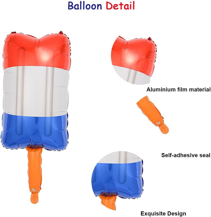 Latex Balloons Red, White & Blue Popsicle Foil Balloons – 3PCS Patriotic Balloons for 4th of July, Memorial Day, Election & USA-Themed Party Decorations