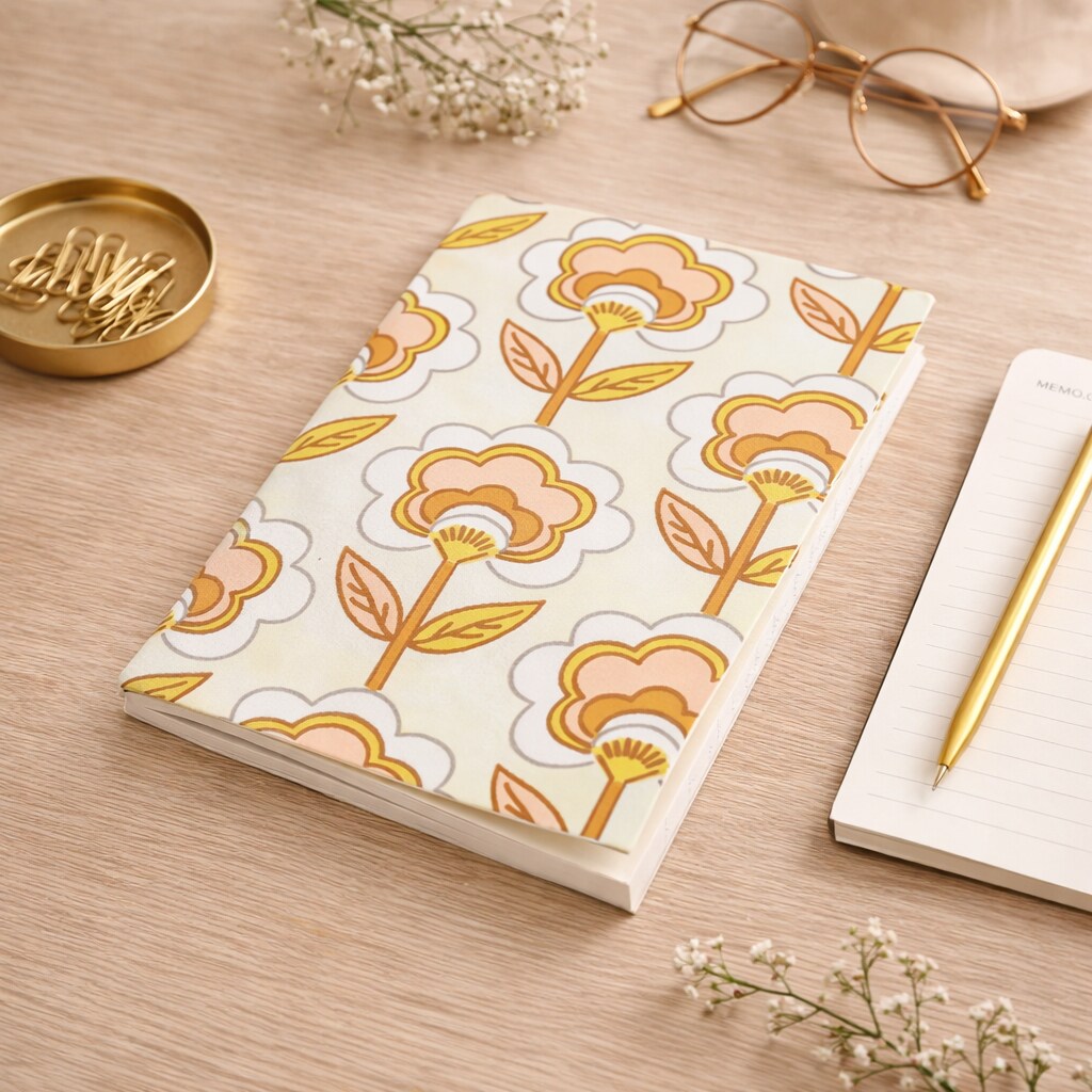 Soft Cover Off White & Orange Handmade Paper Notebooks – Pack of 5, 6x4 Inch Mini Journals for Notes & Sketching