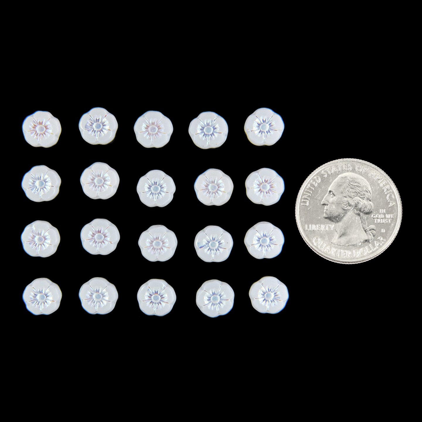 8X8mm Table Cut Hawaii Two-Sided Flower Beads in White AB, apx 20 beads GB-FB45