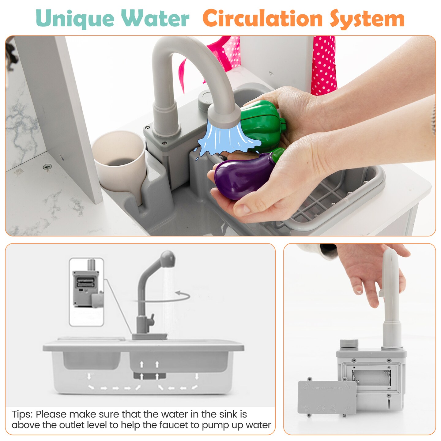 Kids Wooden Toy Kitchen Playset with Interactive Lights and Sound Effects