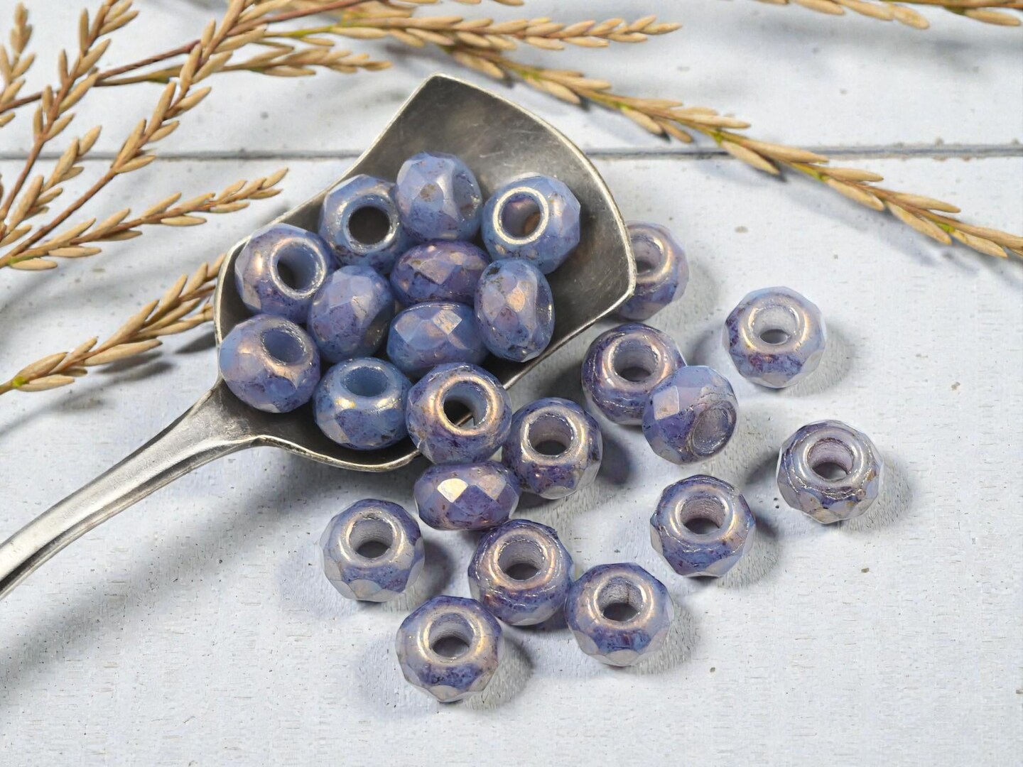 *25* 6x9mm Gold Lustered Purple Washed Slate Blue Faceted Large Hole Rondelle Roller Beads