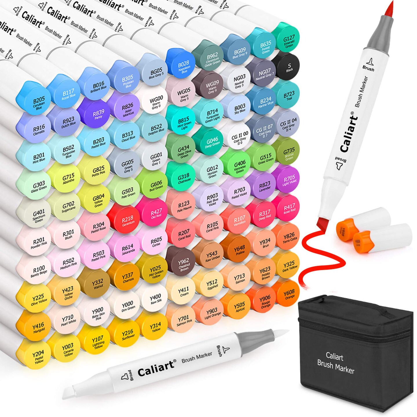 Alcohol Brush Tip Markers, 101 Colors Adult Coloring Markers Set Dual Tip Chisel & Brush for Artists Drawing Illustration Sketching, with Case Permanent Colored Art Pens Drawing Supplies