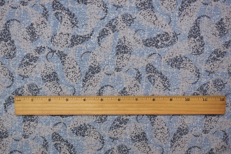 Blue-Gray-White Rayon Paisley Printed Slub Challis Woven Fabric By the Yard