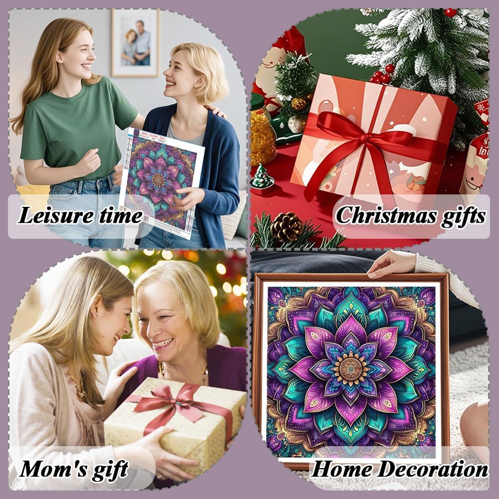 Mandala Diamond Painting Kit for Adults – 5D DIY Full Drill Round Diamond Art, Beginner-Friendly Craft, 12x12 Inch Wall Decor & Gift