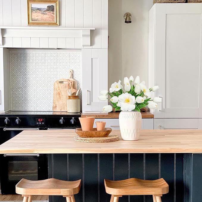 White Tulips Artificial Flowers 15 Pcs Fake Faux Tulips Real Touch Tulip Flowers with Stems Easter Spring Flowers for Arrangements Bouquet Wedding Mother's Day Home Centerpieces Table Decor