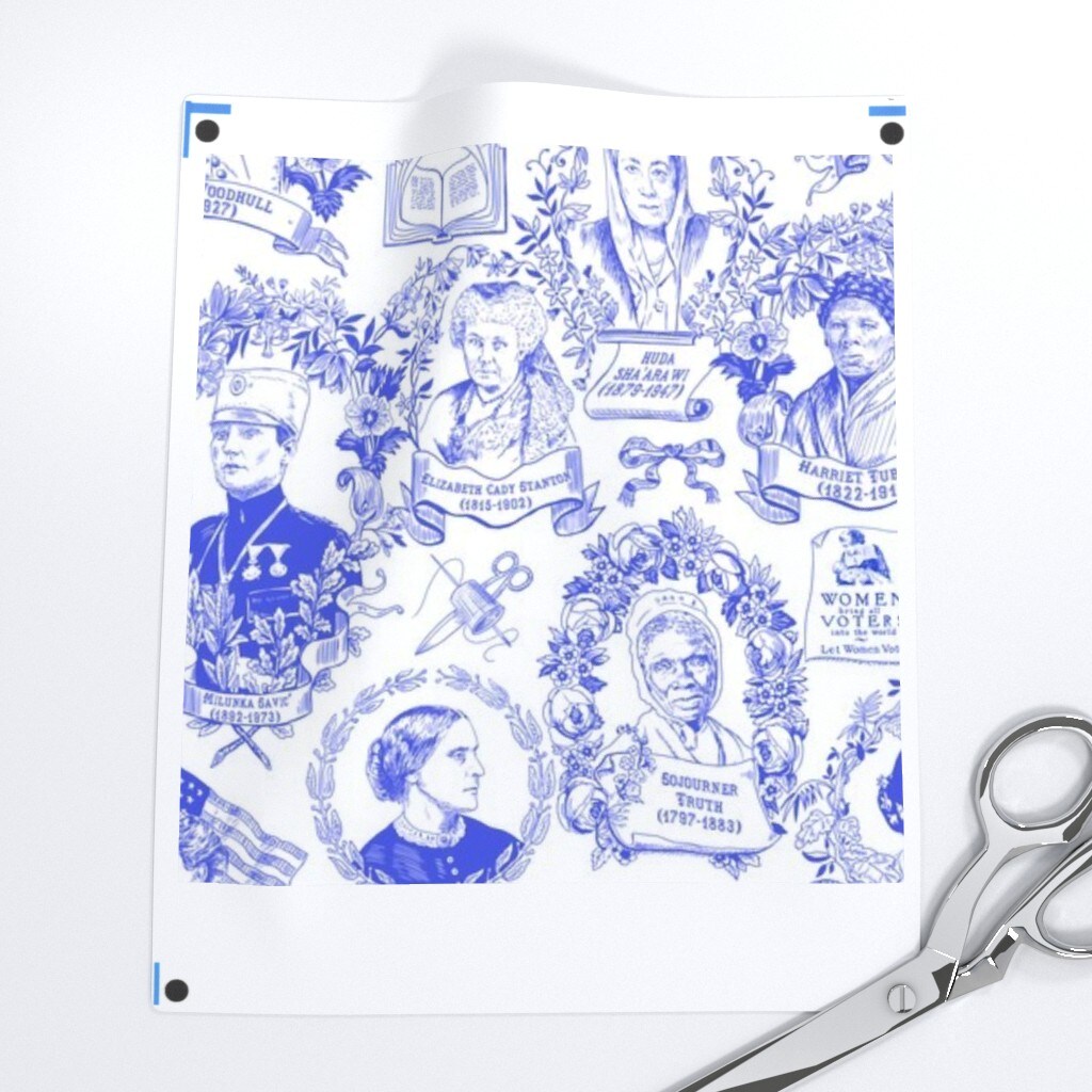 Blue Toile History Suffragette Protest Dissent Feminism Civil Rights Womens Small Scale Custom Pre-pasted Wallpaper by Spoonflower Pre-Pasted Wallpaper 2FT Wide