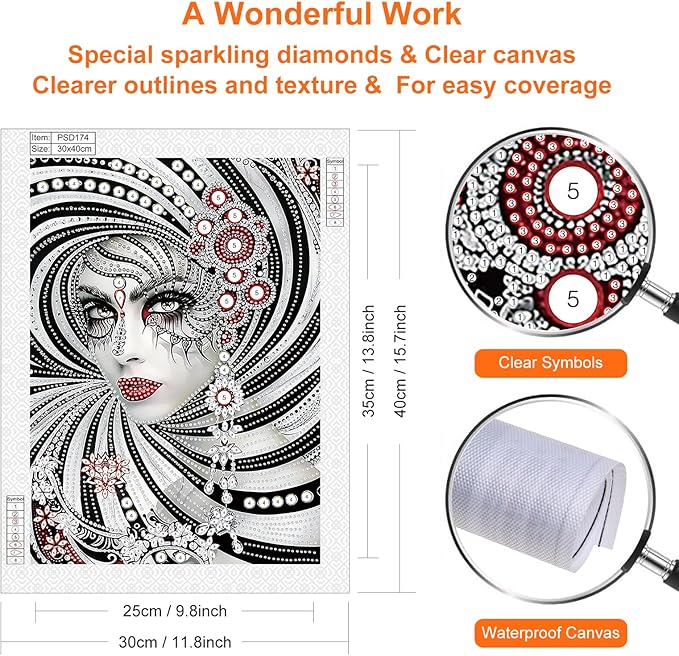 Diamond Painting Kits for Adults Lady, 5D Special Shape Diamond Art Kits for Beginners, Crystal Rhinestones Diamond Painting for Home Wall Decoration Gift 12×16inch