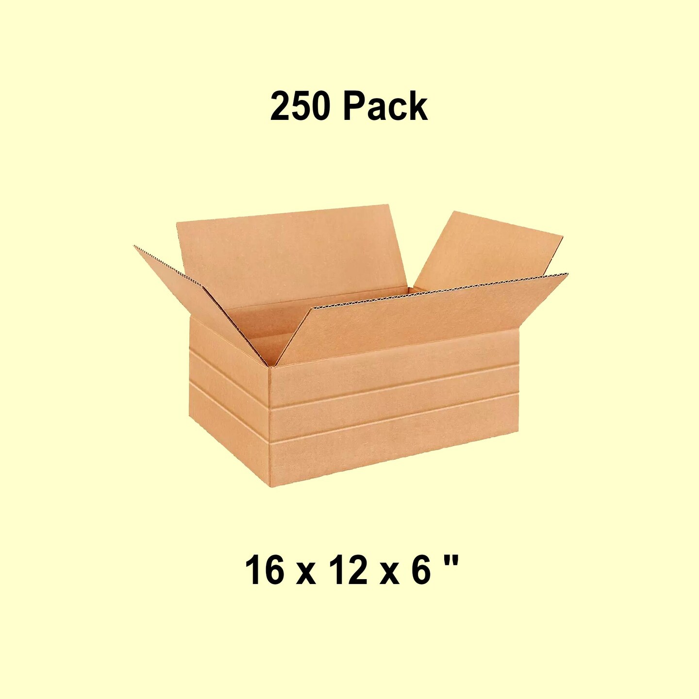 250 Pack Heavy Duty Multi Depth Corrugated Packing Boxes for Storage Shipping and Mailing 16 x 12 x 6 inch