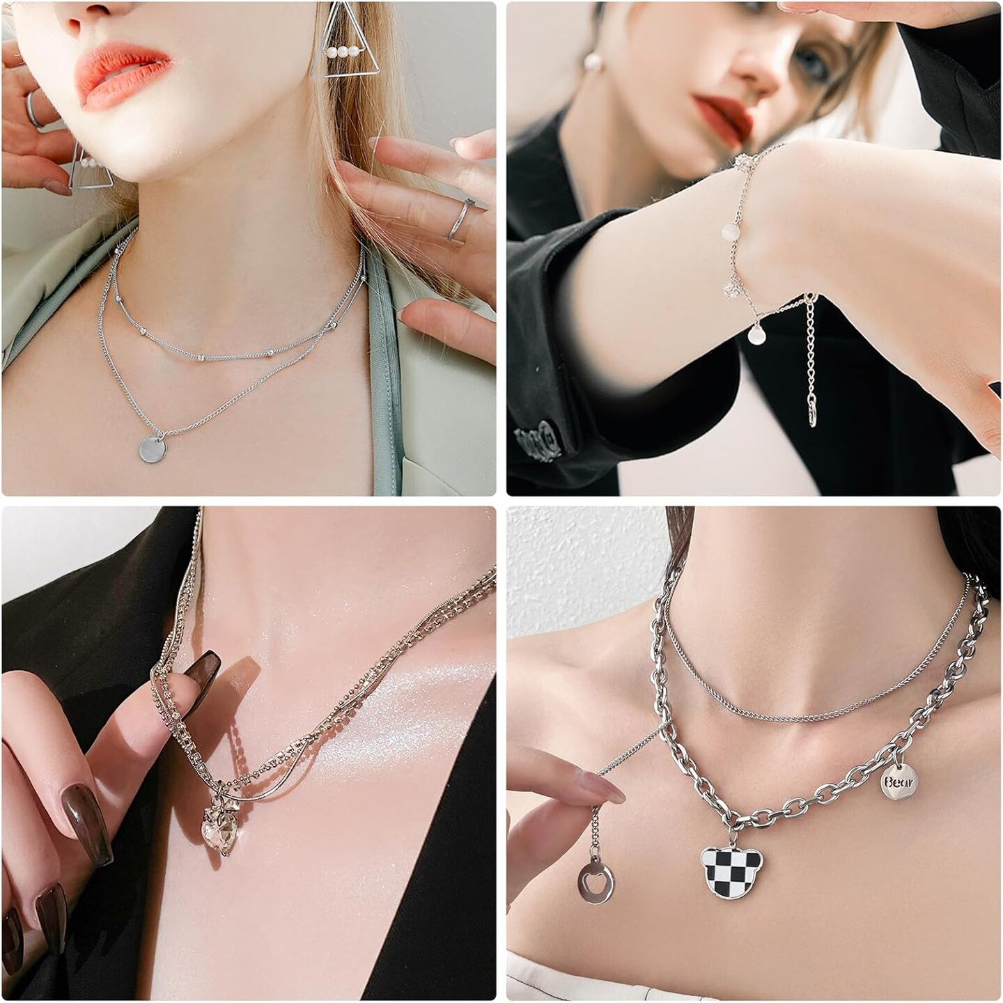 Necklace Chains for Jewelry Making, 118 Feet 15 Rolls Stainless Steel Jewelry Chains for DIY Necklace Bracelet Making with Stainless Steel Jump Rings/Lobster Clasps/Connectors