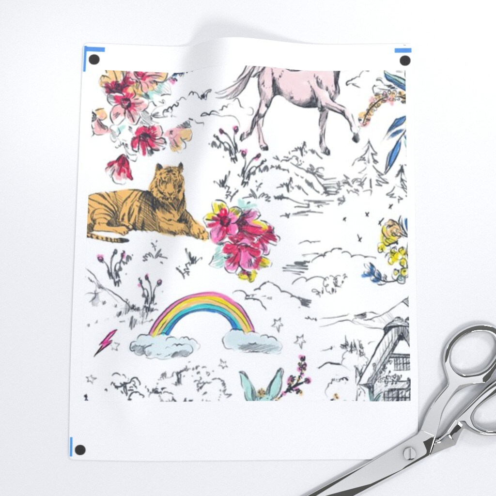 Unicorn Fairy Tale Rainbow Toile Castle Mermaid Rabbit Butterfly Bear Custom Removable Wallpaper by Spoonflower Peel & Stick Wallpaper 2FT Wide