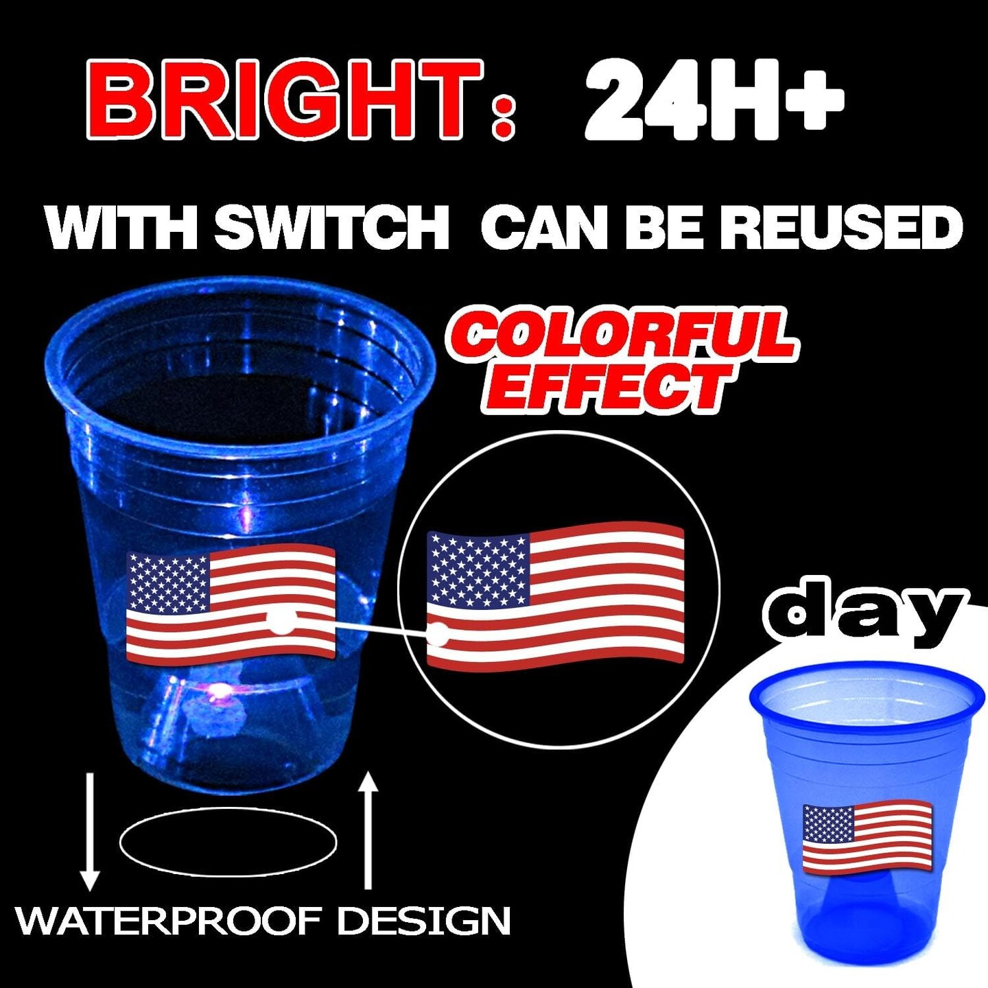 24 Pcs Glow Patriotic Party Decorations, 4th of July Party Cups Pack, USA Citizenship Party Supplies for Memorial Day, Independence Day, Veterans Day(16 oz)