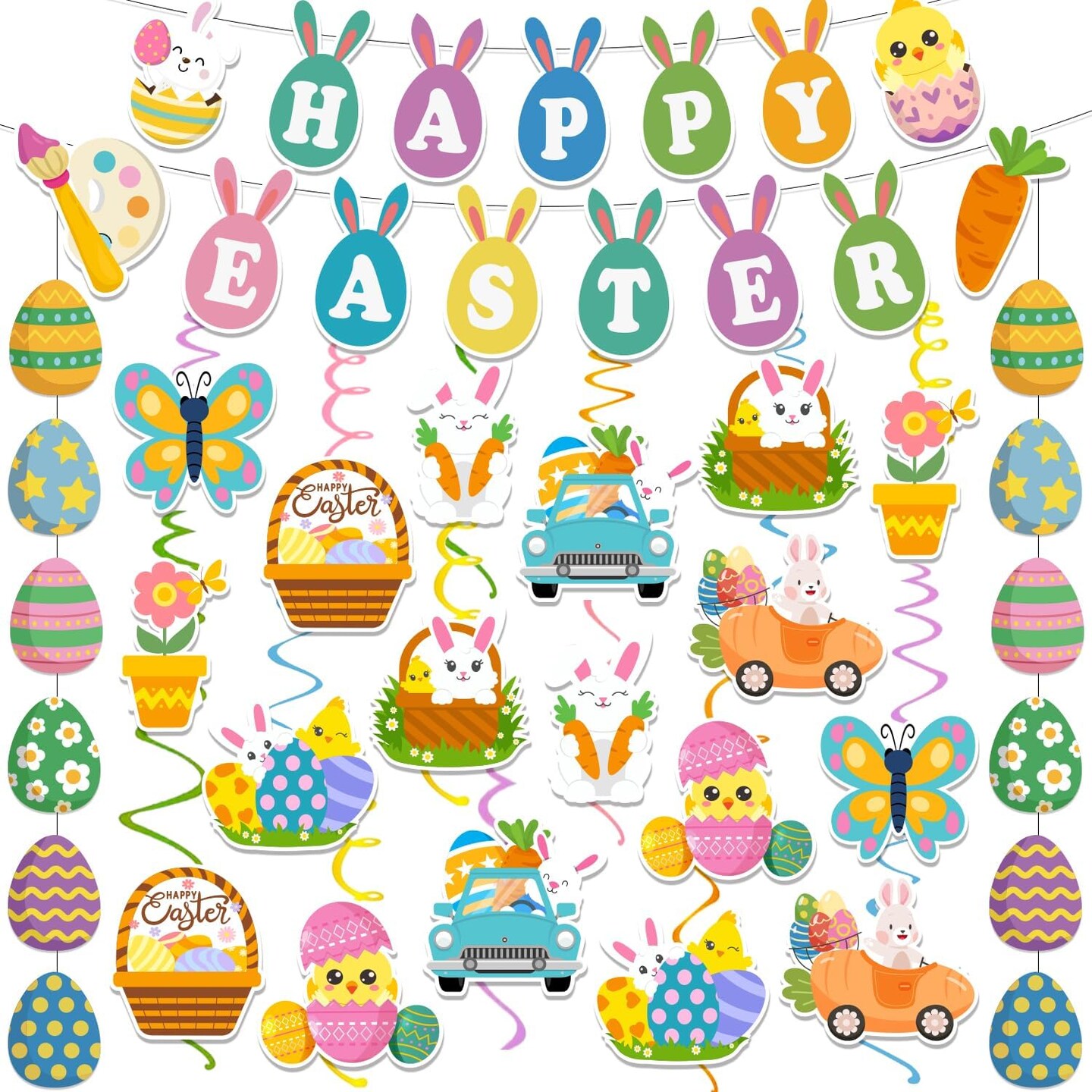 53pcs Easter Decorations for Home – Happy Easter Banner & Garland with ...