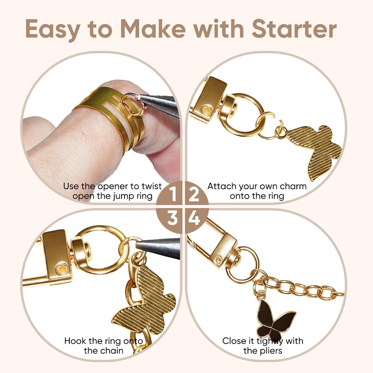 Keychain Making Kit, Charms Lip Gloss Key Chain Bracelet Design Set, Cute & Friendship Jewelry Making Kit, DIY Make 24 Set Keychain for Beginners