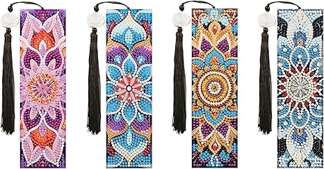 Mandala Diamond Art Bookmarks for Adults, 4 PCS Mandala Diamond Painting Bookmarks with Pendant, 5d Gem Art, Acrylic Easy DIY Crafts for Books Decor Gift