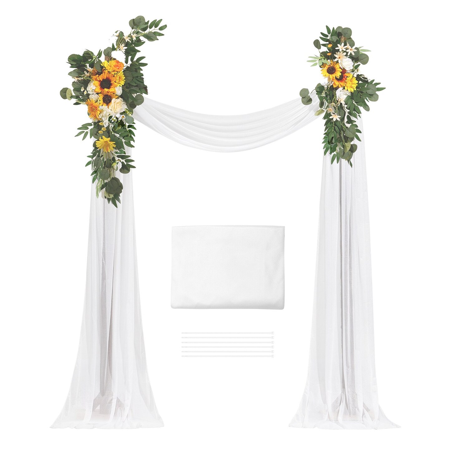 Artificial Wedding Arch Flowers Set with Drapes, Floral Backdrop Decor Kit