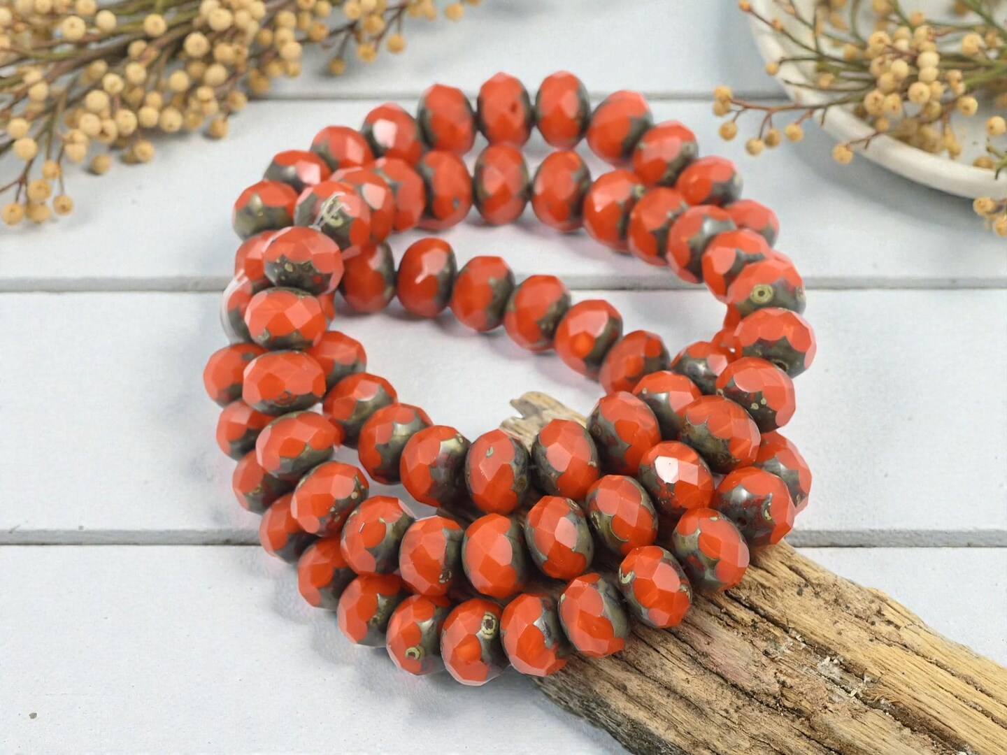 *25* 6x8mm Orange Opaline Picasso Fire Polished Rondelle Beads